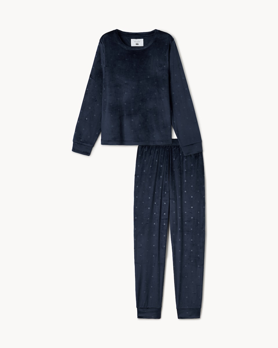image 1 of F&F Fleece Star Pyjama Set in Navy