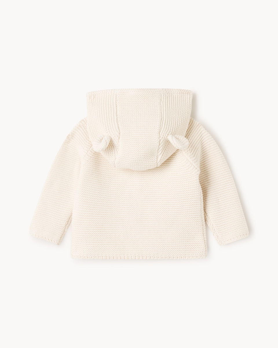 image 1 of F&F Baby Pure Cotton Knitted Hooded Cardigan in Cream
