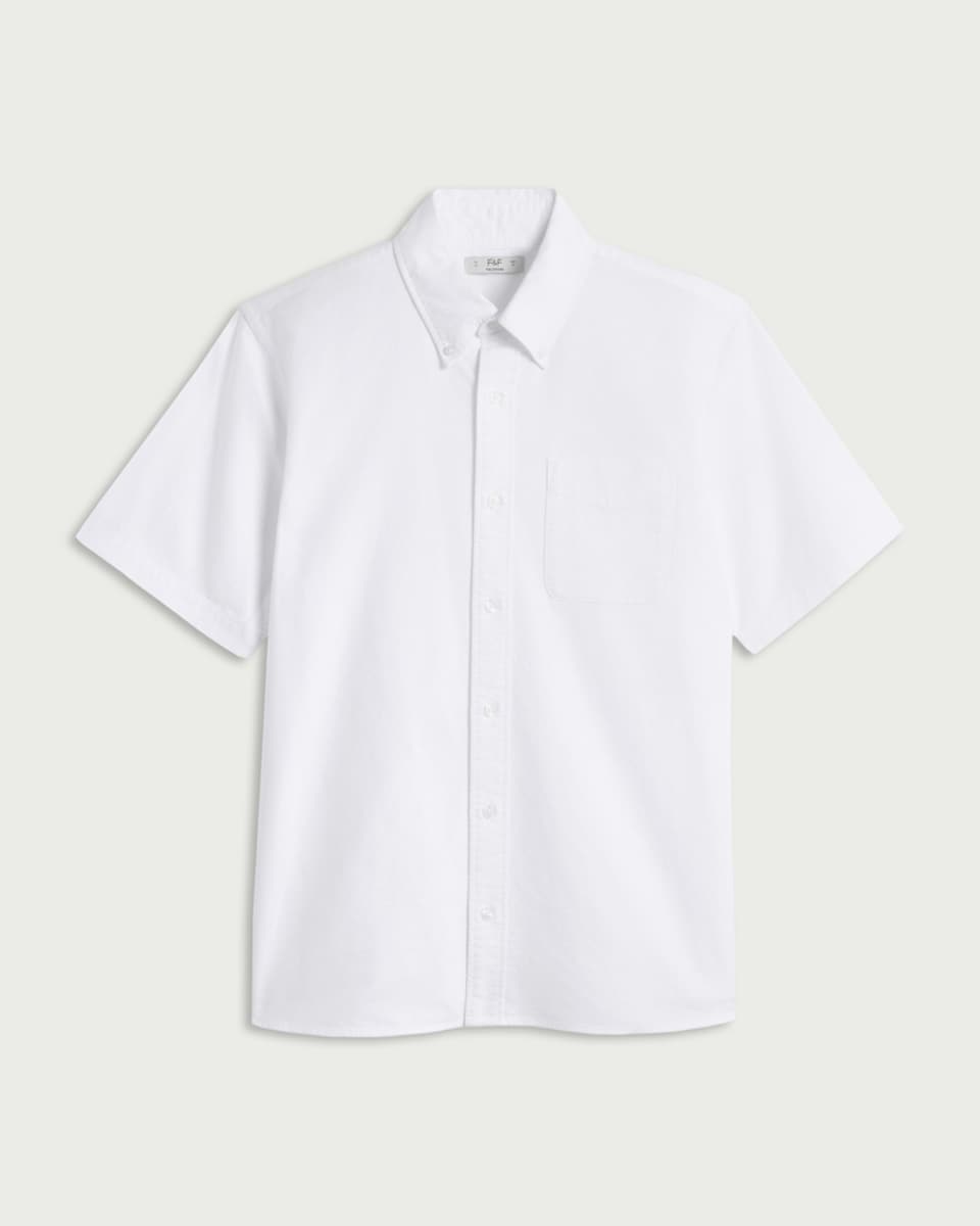 image 1 of F&F Pure Cotton Short Sleeved Oxford Shirt in White