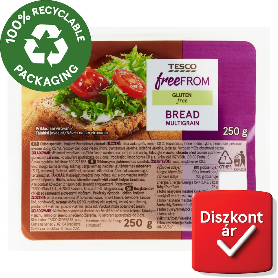 Tesco Free From többmagvas gluténmentes szeletek 250 g
