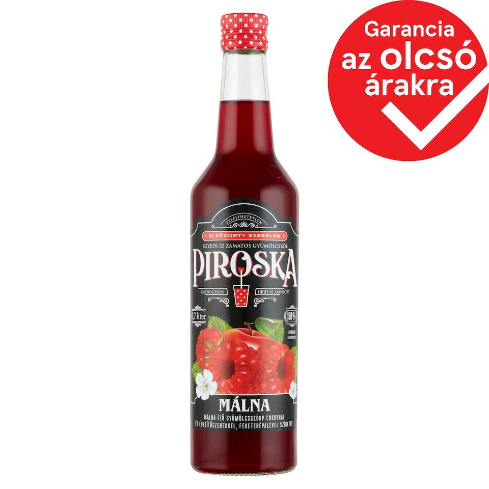 Piroska Raspberry Flavored Fruit Syrup Coloured with Black Carrot Juice with Sugar & Sweetener 0,7 l