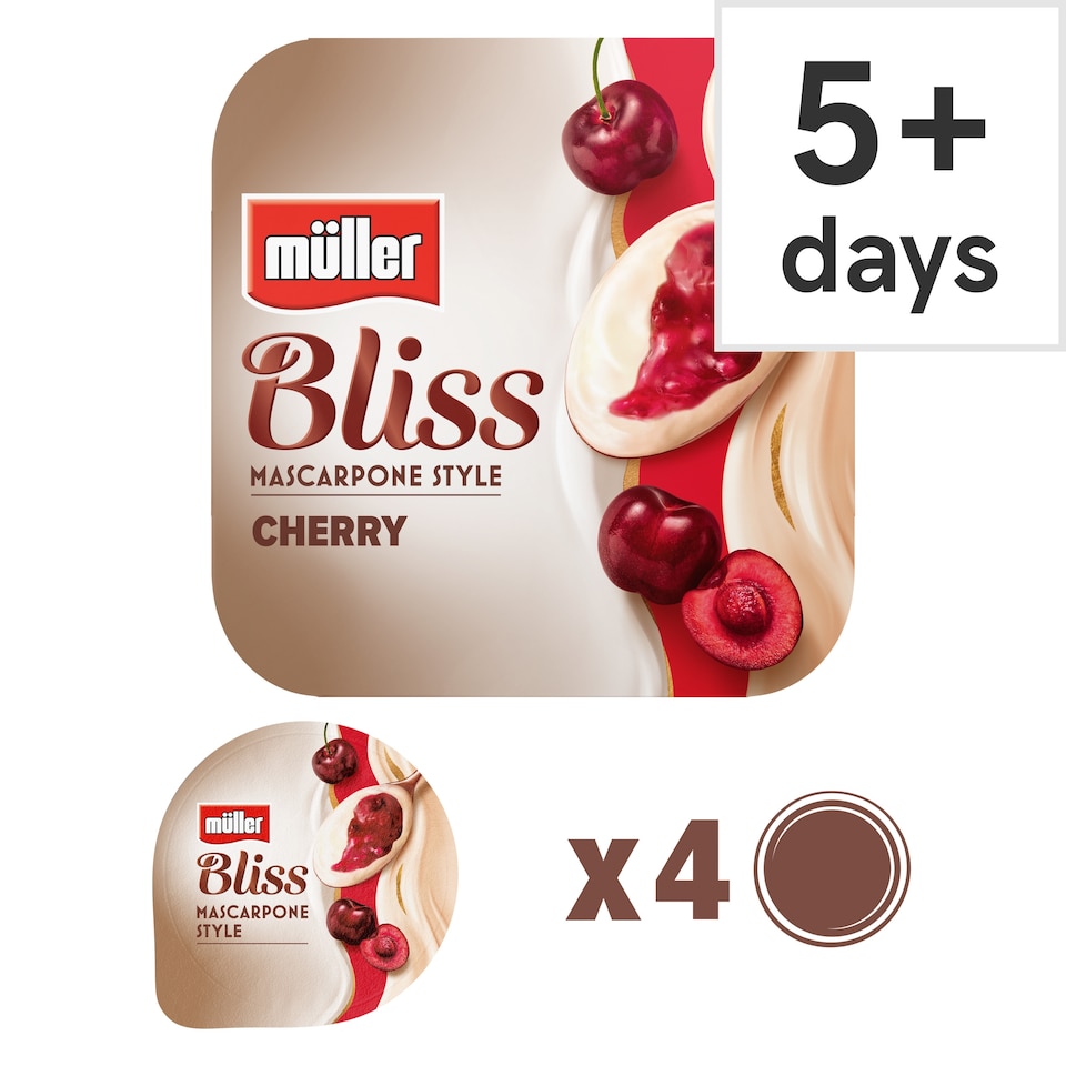 image 1 of Muller Bliss Mascarpone Cherry Yogurts 4 x 110g