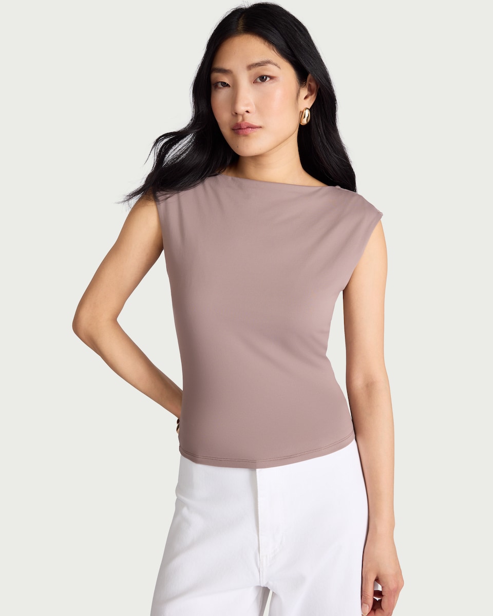 image 1 of F&F Polyamide Slash Neck Sleeveless Top in Brown