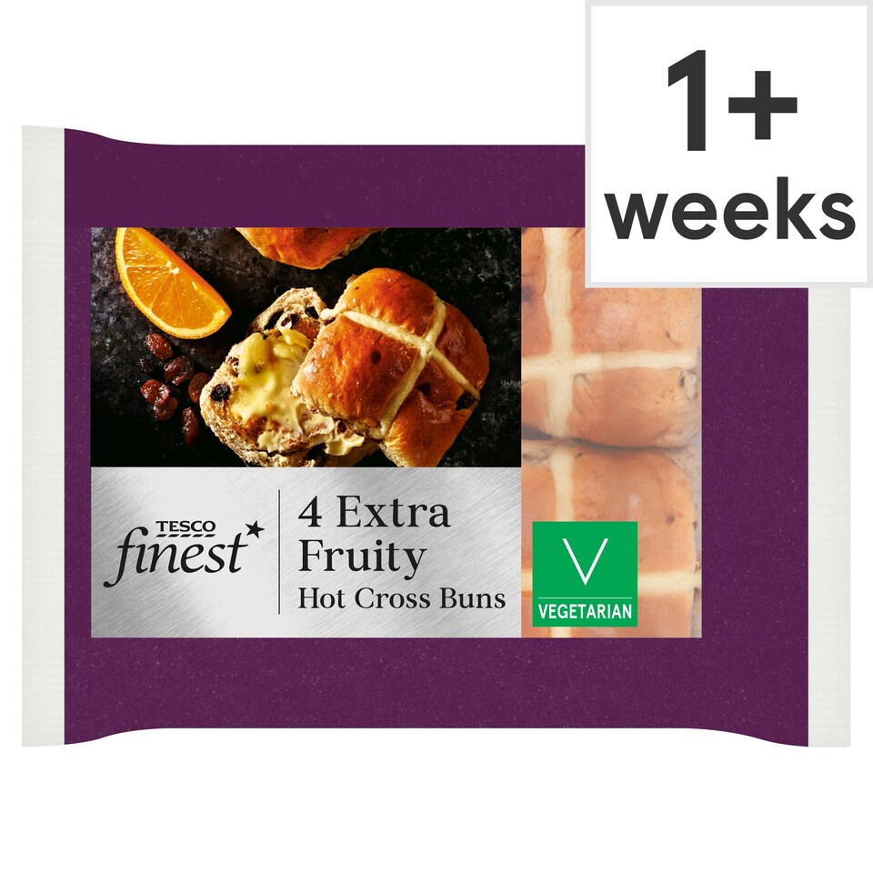Tesco Finest Extra Fruity Hot Cross Buns 4 Pack
