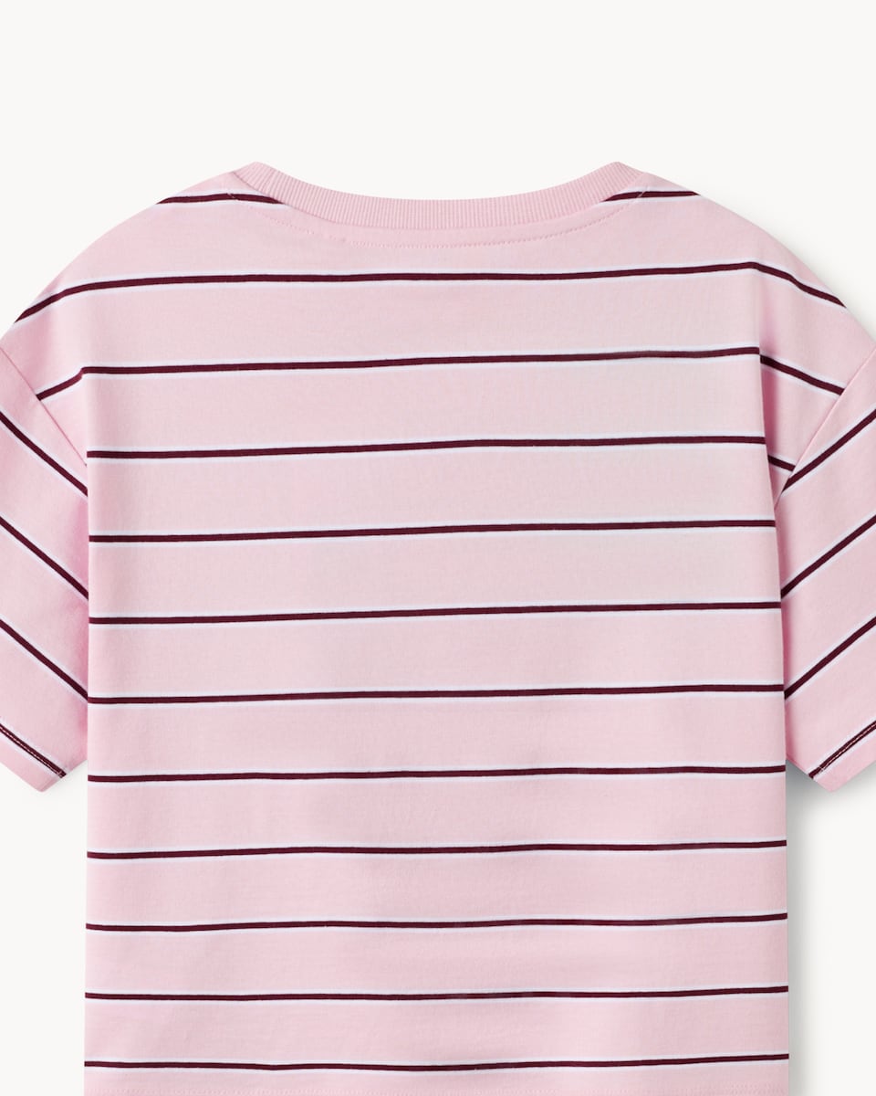 image 1 of F&F Girls Pure Cotton Striped Slogan T-Shirt in Pink