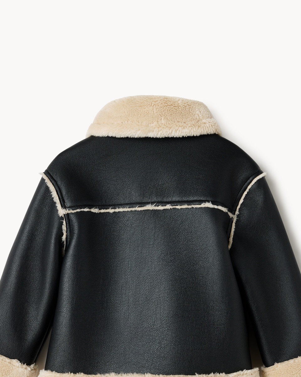 image 1 of F&F Girls Faux Leather Aviator Jacket in Black