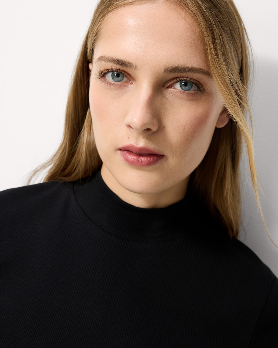 image 1 of F&F Cotton Rich High Neck Top in Black