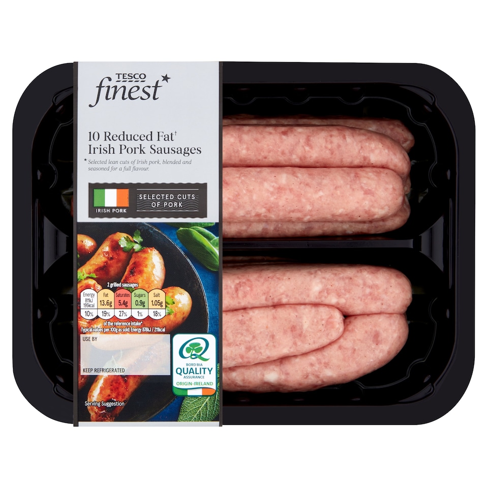 Tesco Finest 10 Reduced Fat Irish Pork Sausages 454G Tesco Groceries
