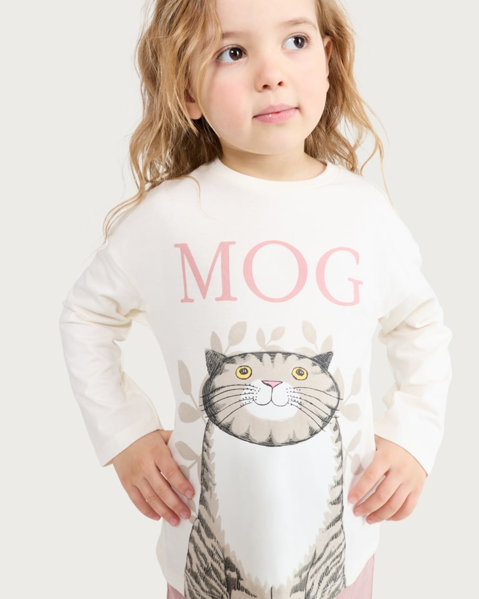 image 1 of Judith Kerr Mog Pure Cotton Long Sleeved Top in Cream