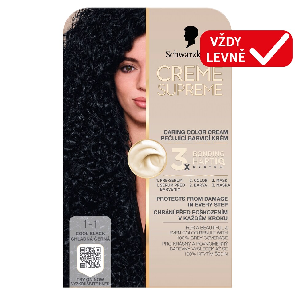 Obrázek 1 pro produkt Schwarzkopf Creme Supreme Pečující barvicí krém 1-1 chladná černá