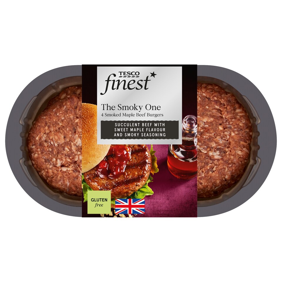Tesco Finest 4 Smoked Maple Beef Burgers 454G