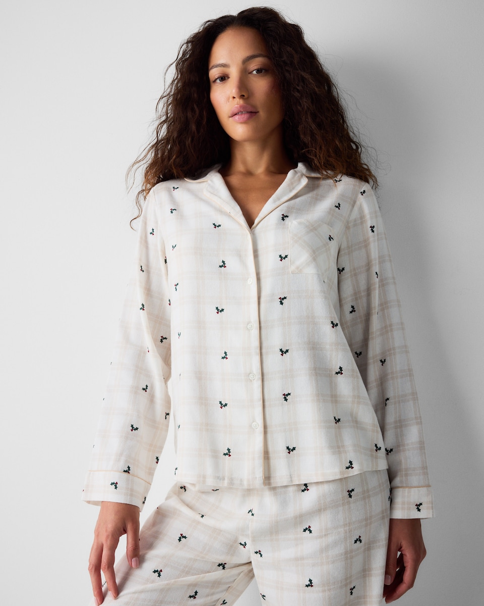image 1 of Christmas Cotton Rich Checked Holly Revere Matching Family Pyjama Set in Neutral