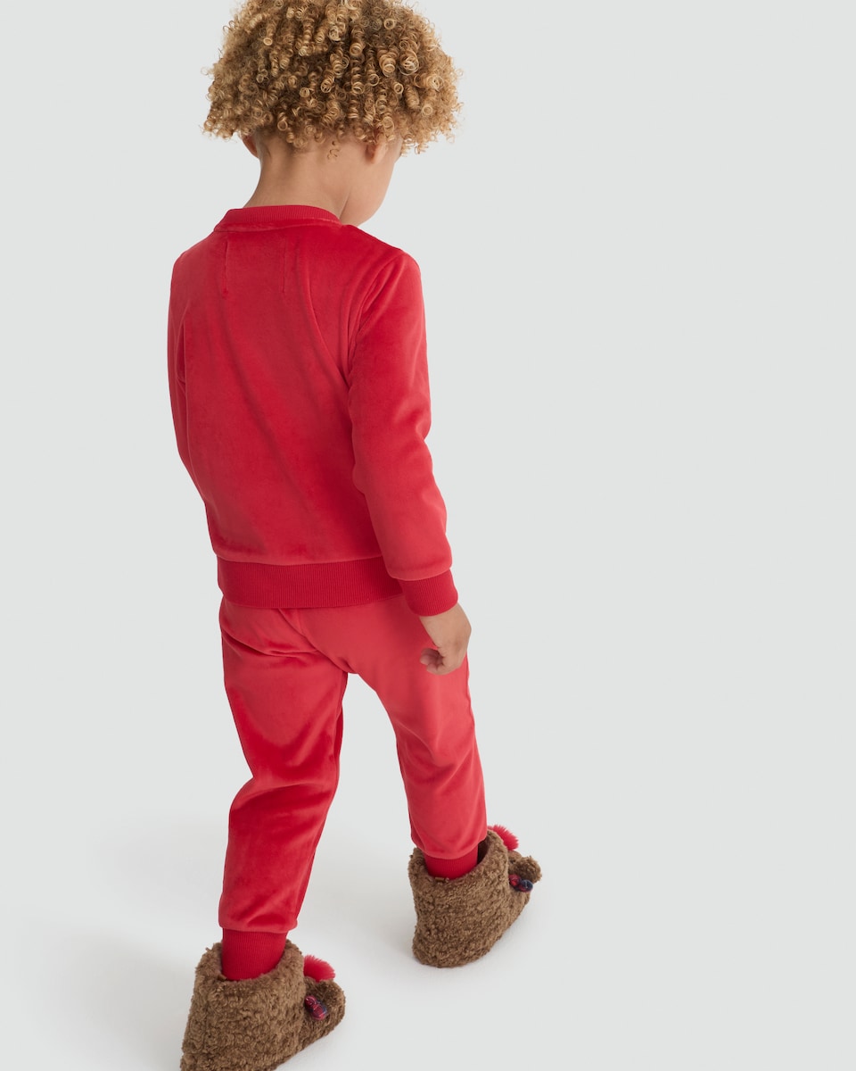 image 1 of F&F Minky Fleece Santa Sweatshirt and Cuffed Joggers Pyjamas in Red