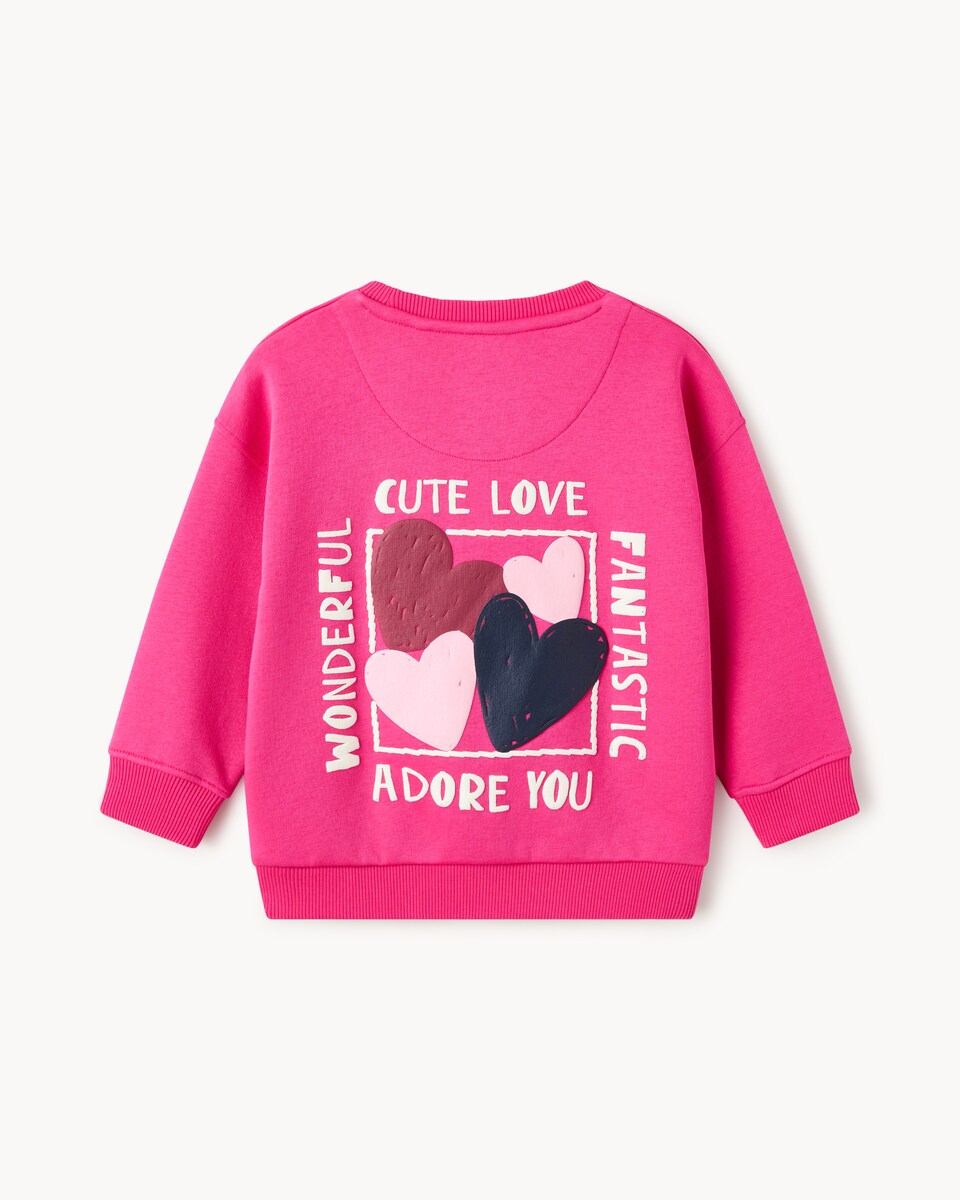 image 1 of F&F Girls Cotton Rich Heart Sweatshirt in Pink