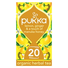 Pukka Organic Lemon Ginger And a Touch of Manuka Honey 20 Herbal Tea Sachets 34g
