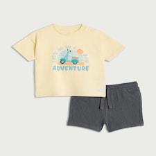 F&F Baby Pure Cotton Adventure Print T-Shirt & Shorts Set in Yellow