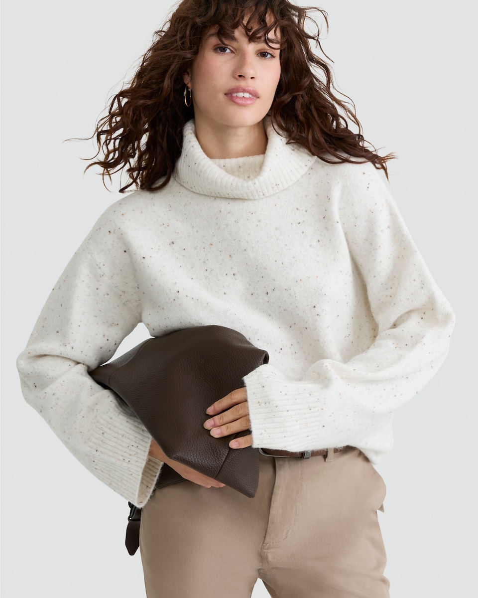 image 1 of F&F Knitted Nep Roll Neck Tunic with Wool in Cream