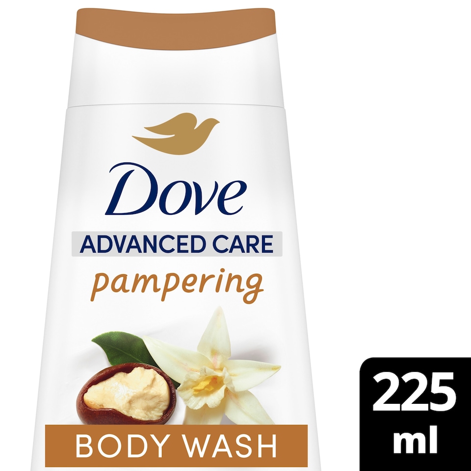 image 1 of Dove Pampering 24hr Moisturisation Advanced Care Body Wash Shower Gel Shea Butter & Vanilla 225ml