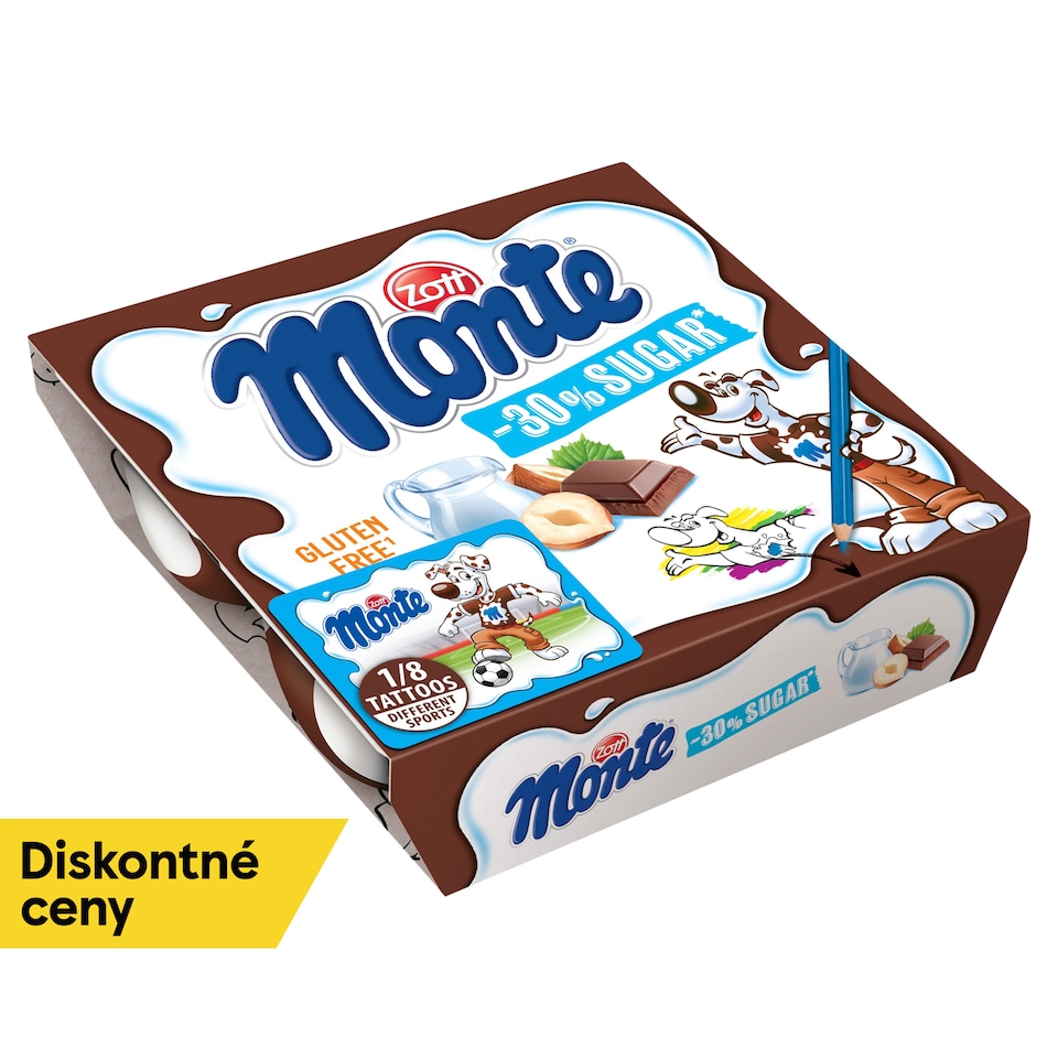 obrázok 1 z Zott Monte Mliečny dezert čokoládový s lieskovými orieškami 4 x 55 g (220 g)