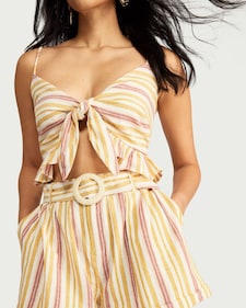 The F&F Edit Cotton Rich Striped Belted Co-ord Shorts in Multi