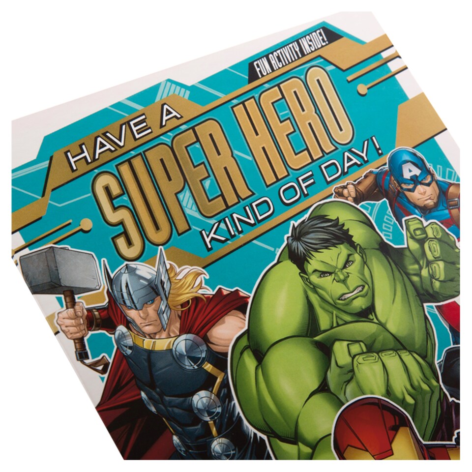 image 1 of Hallmark Birthday Card Marvel Avengers Activity Inside