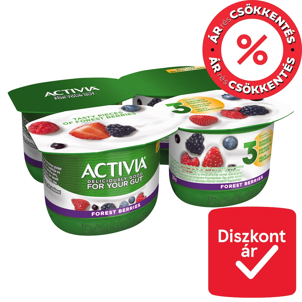Danone Activia Mixed Fruit Flavoured Yoghurt with Live Cultures 4 x 120 g (480 g)