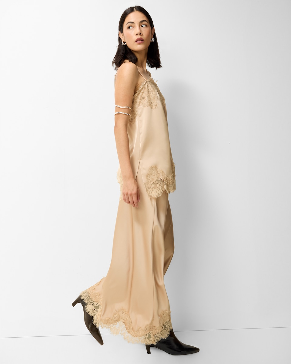 image 1 of The F&F Edit Satin Lace Trim Co-ord Cami Top in Camel