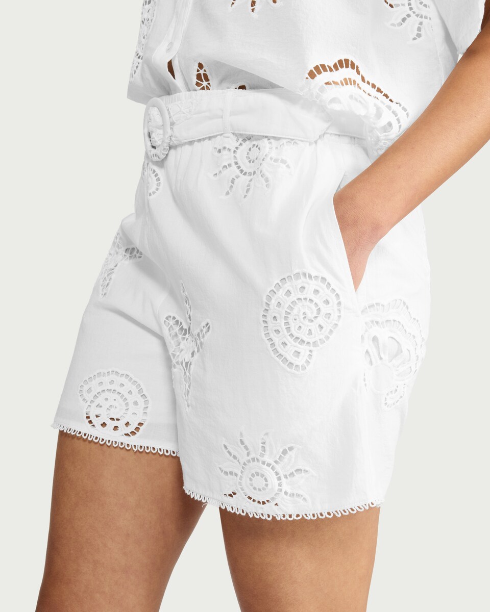 image 1 of F&F Pure Cotton Cutwork Co-ord Shorts in White