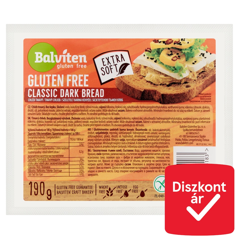 image 1 of Balviten Gluten Free Vegan Sliced Classic Dark Bread 190 g