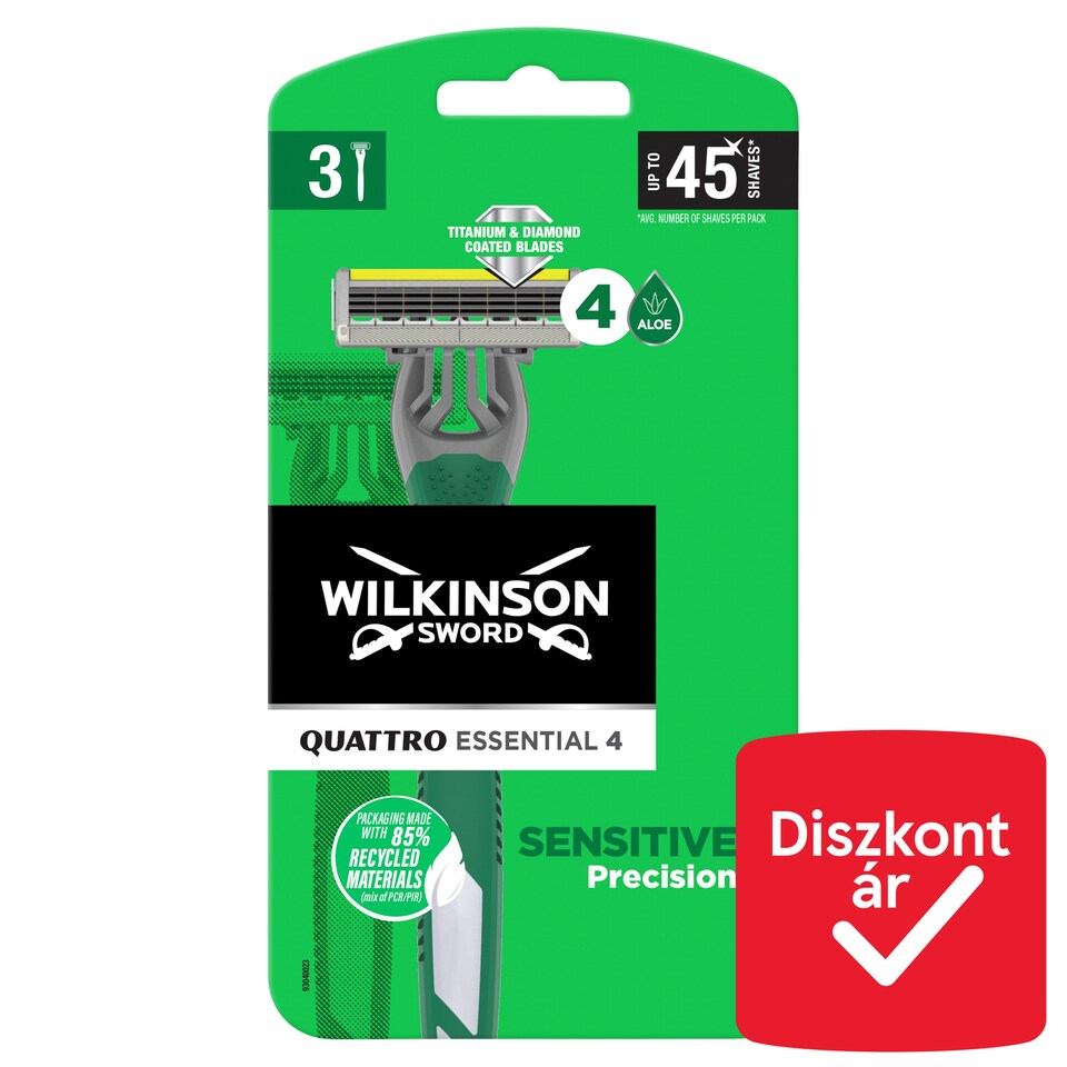 image 1 of Wilkinson Sword Quattro Essential 4 Sensitive Precision Razor 3 pcs