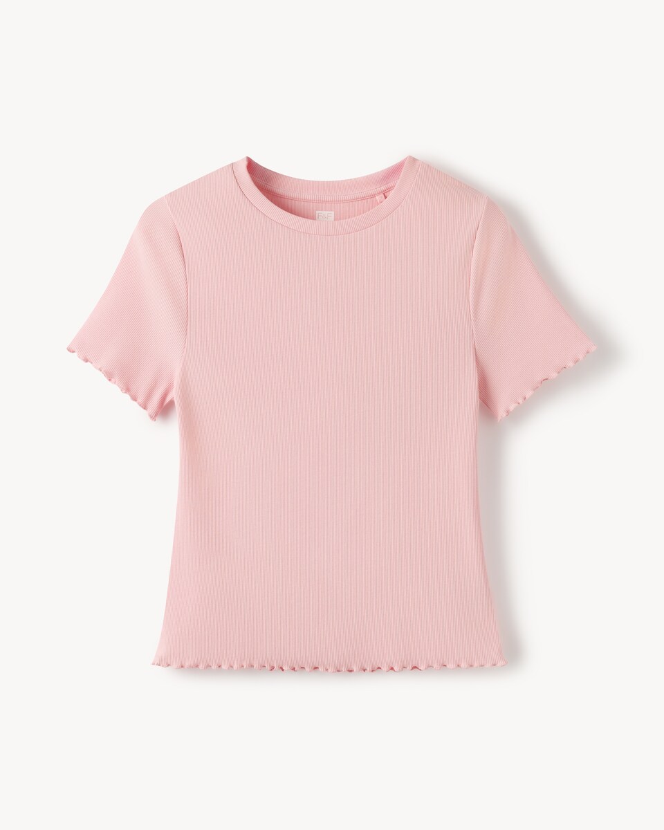 image 1 of F&F Cotton Rich Lettuce Hem T-Shirt in Light Pink