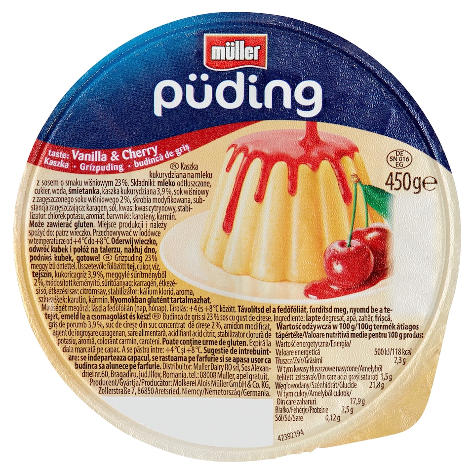 Müller grízpuding meggy ízű öntettel 450 g 1. kép