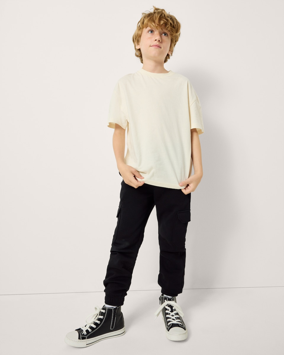 image 1 of F&F Boys Cotton Rich Cargo Joggers in Black
