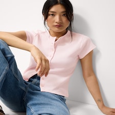 F&F Cotton Rich Ribbed Button Up Top in Pink