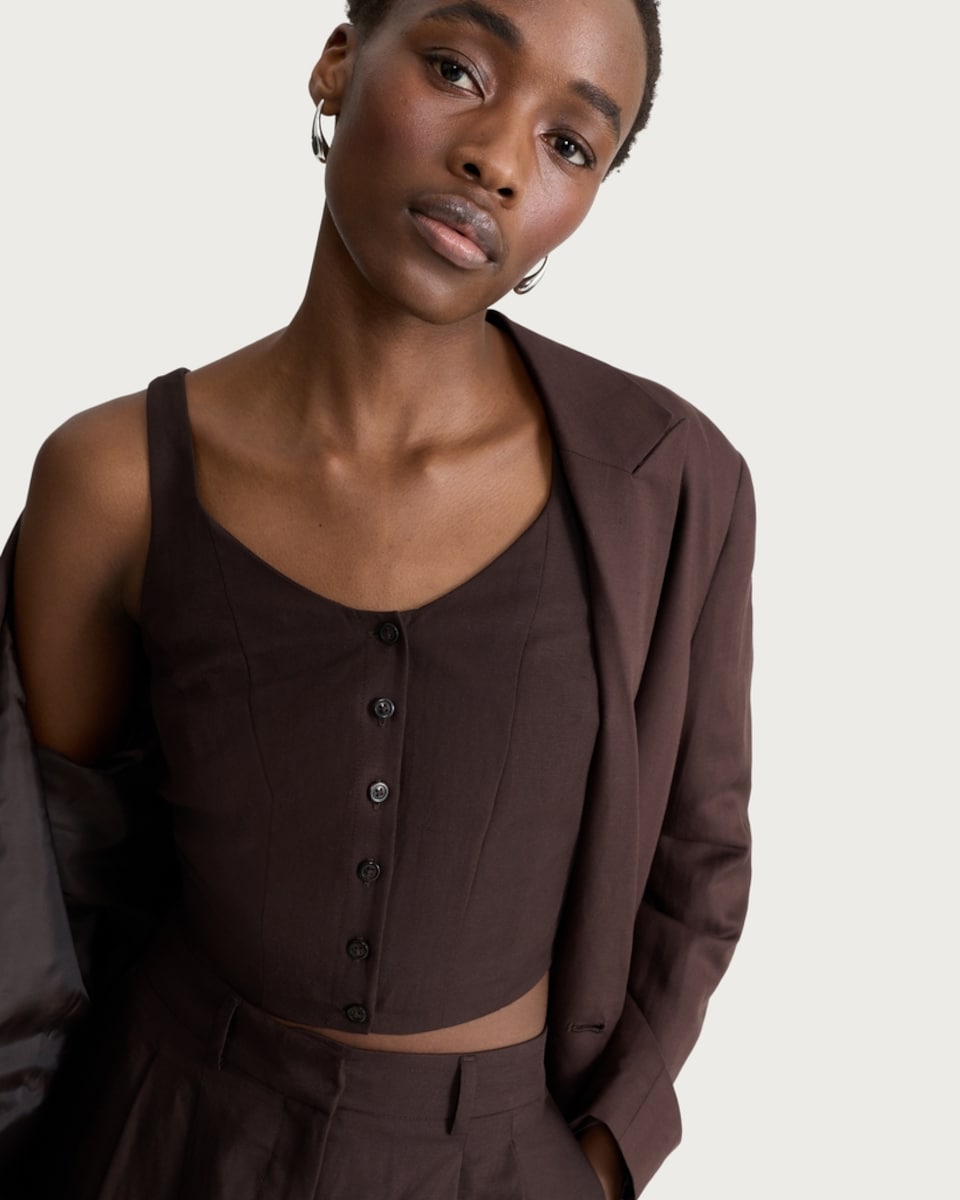 image 1 of F&F Button Front Cropped Waistcoat in Brown