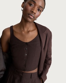 F&F Button Front Cropped Waistcoat in Brown