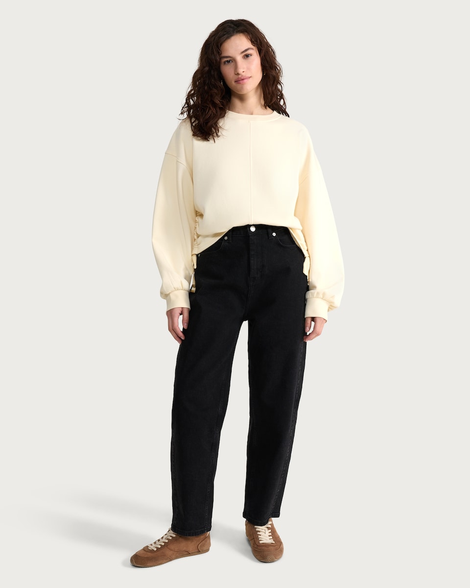 image 1 of The F&F Edit Cotton Rich Ruched Side Tie Detail Sweatshirt in Yellow