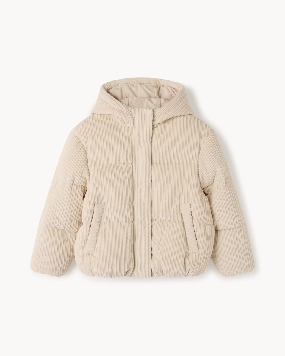 image 1 of F&F Girls Corduroy Puffer Jacket in Cream
