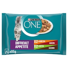 Purina ONE Difficult Appetite kapsičky pre mačky kuracie, hovädzie, morčacie, kačacie 4 x 85 g