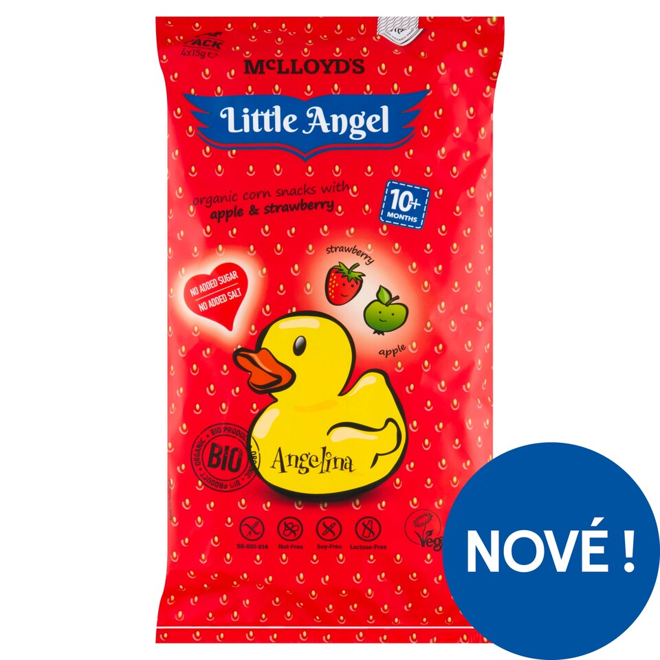 McLloyd's Little Angel Bio kukuřičný snack s příchutí jablek a jahod 4 x 15g (60g)