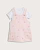 image 1 of F&F Baby Strawberry Embroidered Pinafore and Bodysuit Set in Pink