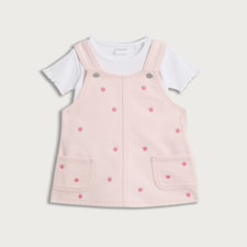 F&F Baby Strawberry Embroidered Pinafore and Bodysuit Set in Pink