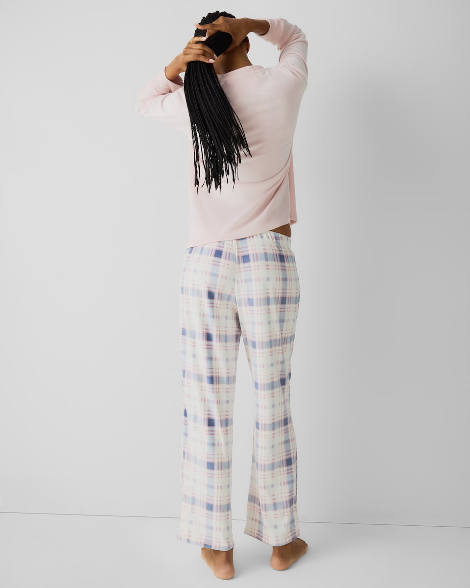 image 1 of F&F Fleece New York Checked Pyjama Set in Multi Pink