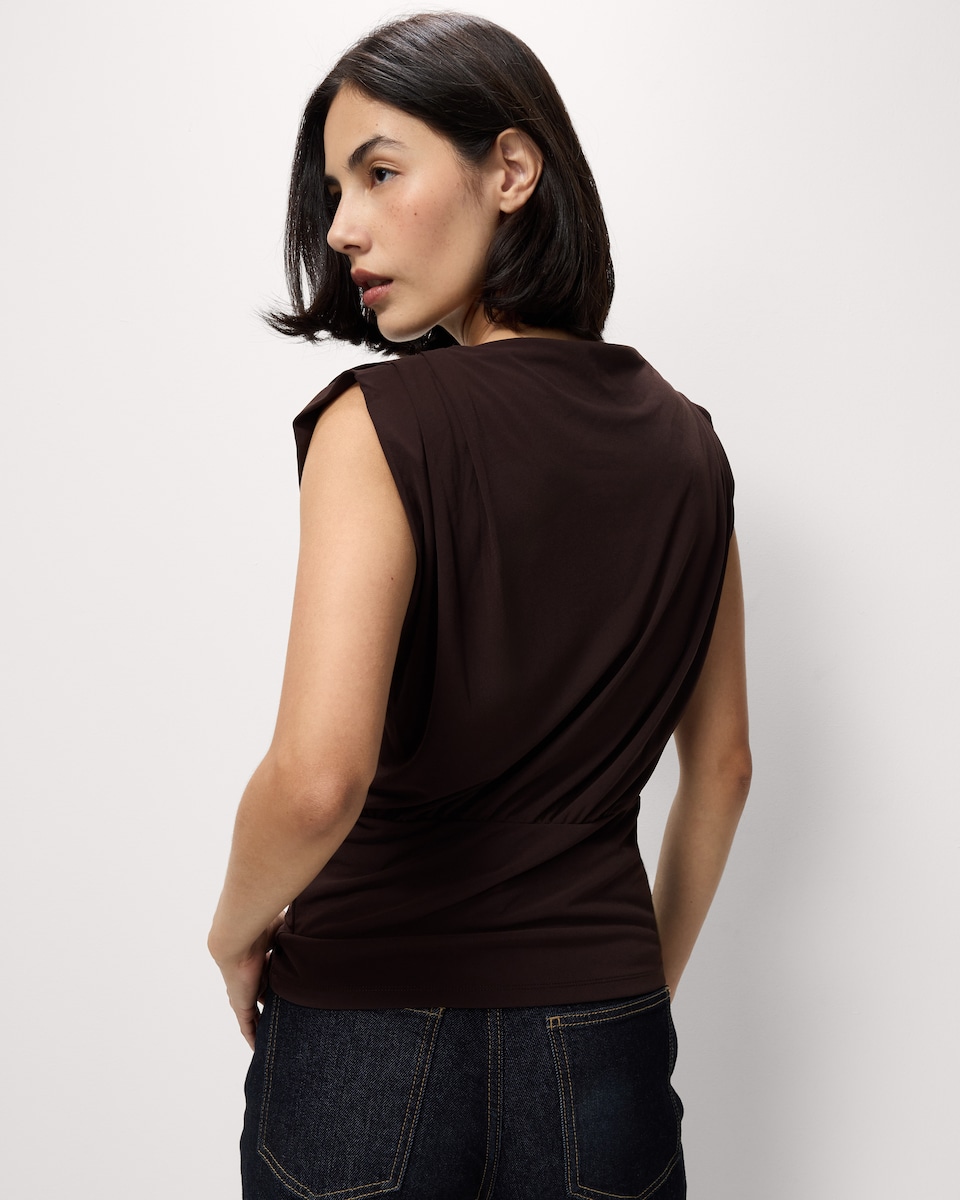 image 1 of F&F Pintuck Sleeveless Top in Brown