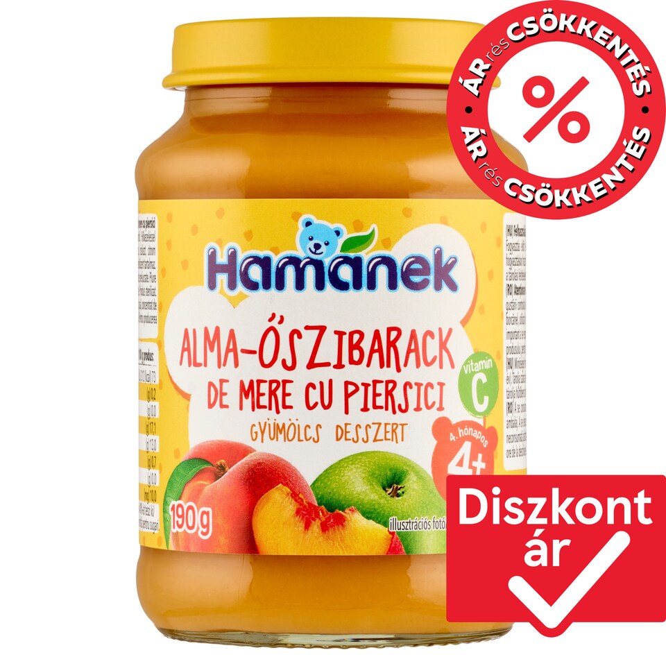 Hamánek alma-őszibarack gyümölcs bébidesszert 4+ hónapos kortól 190 g