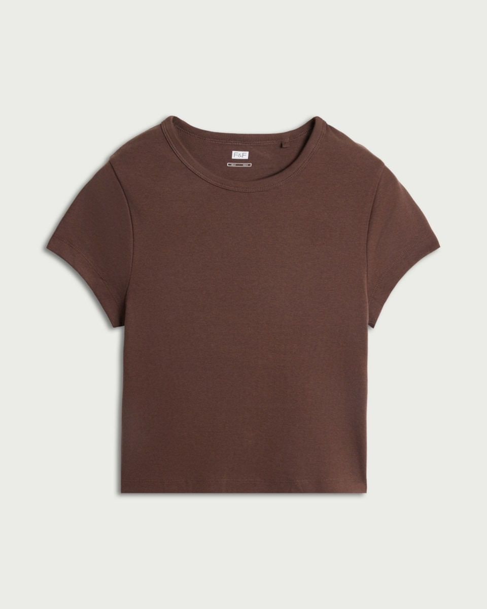 image 1 of F&F Cotton Rich Ribbed Baby T-Shirt in Brown