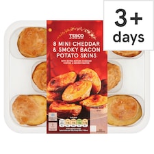 Tesco 8 Mature Cheddar & Smoky Bacon Skins 224G