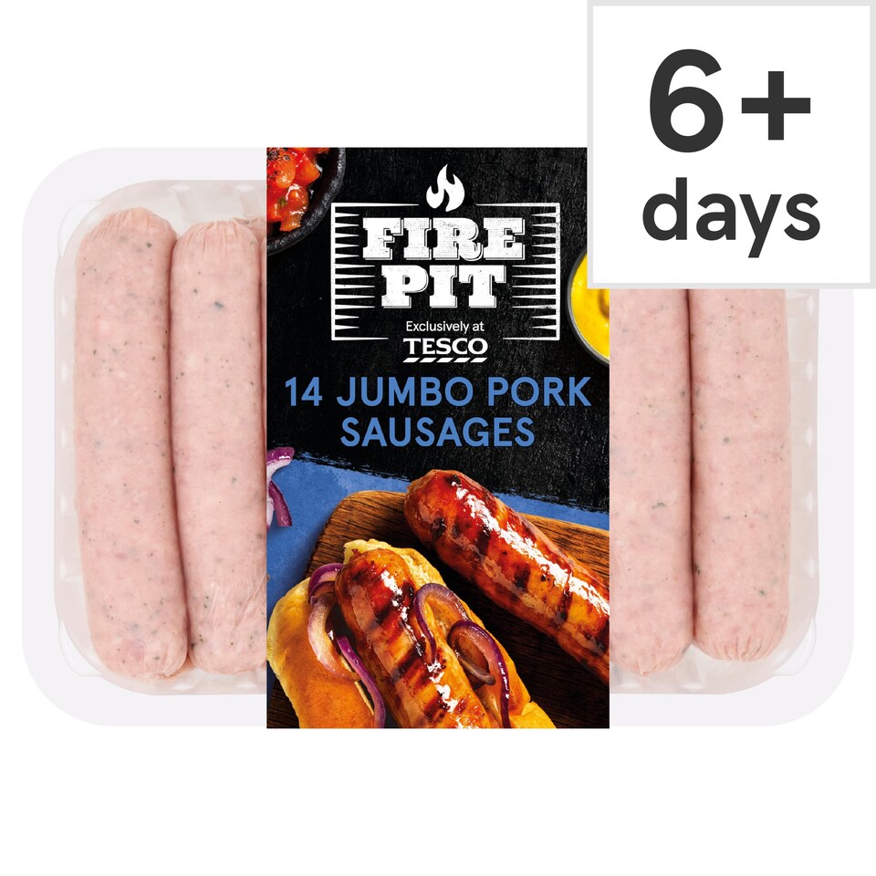 Tesco Fire Pit 14 Jumbo Pork Sausages 1.12Kg Tesco Groceries