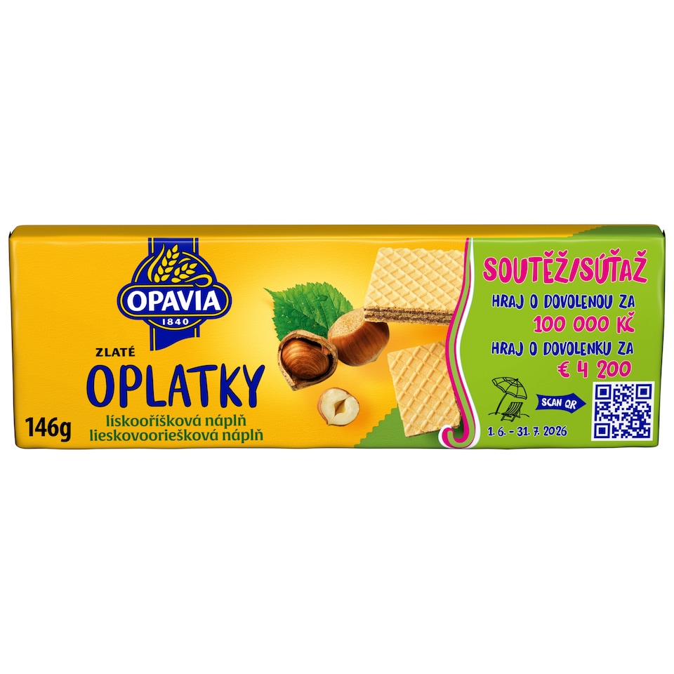 Opavia Oplatky Zlaté lískooříšková náplň 146g