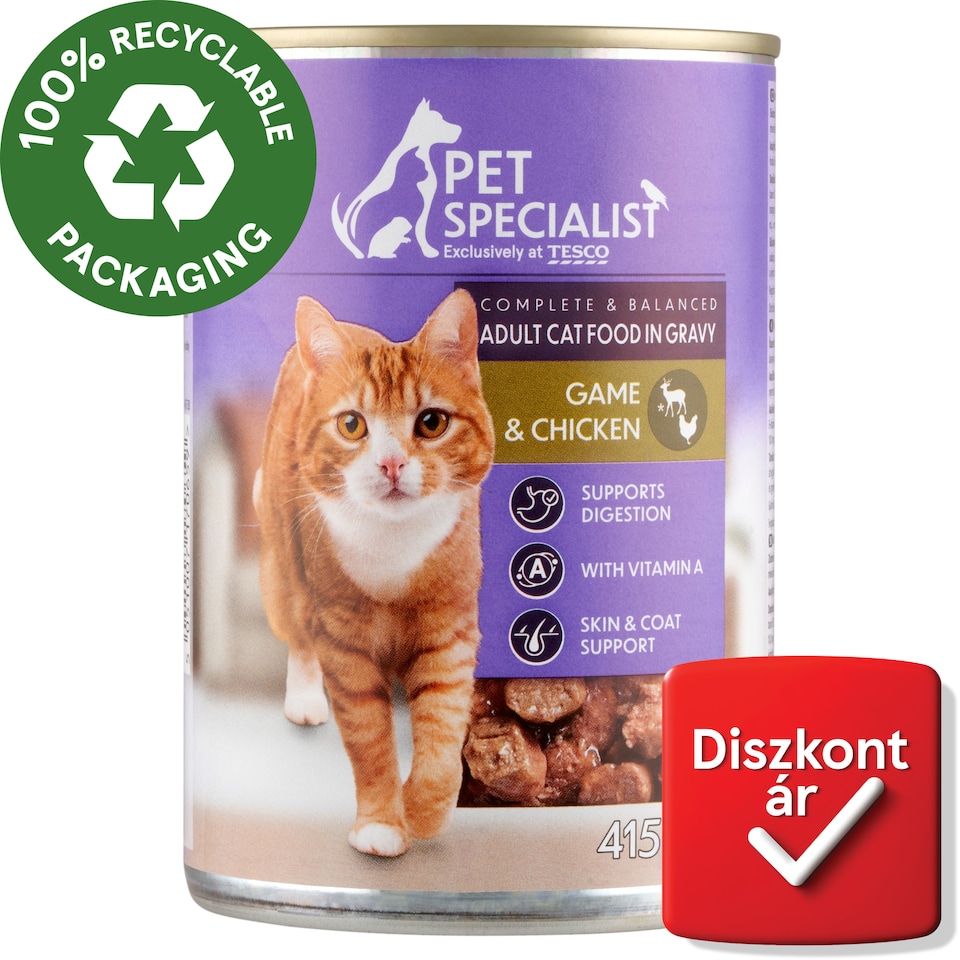 Pet Specialist teljes értékű állateledel felnőtt macskák számára vaddal és csirkével szószban 415 g